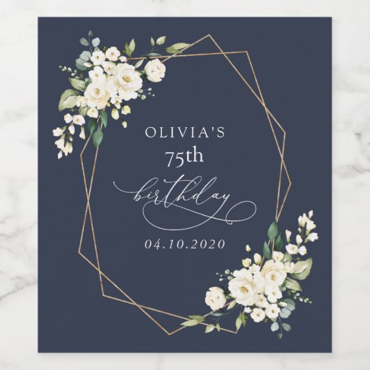 White Flowers, Cream Flowers, Boho, Birthday Wijn Etiket (Enkel label)