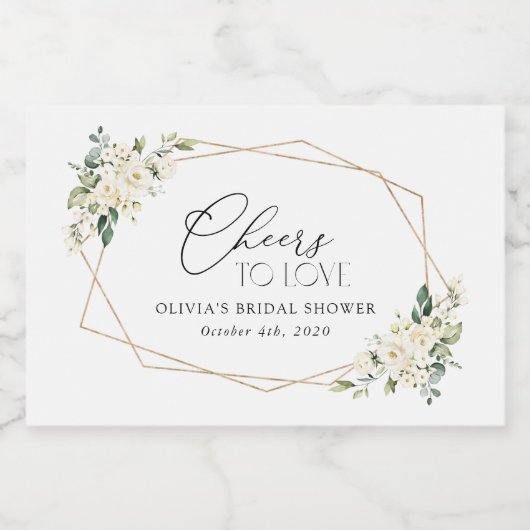 White Flowers, Cream Flowers, Boho, Bridal Shower Sparkling Wijnetiket (Enkel label)