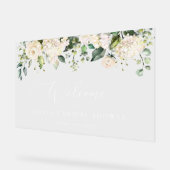 White Flowers, Cream Flowers, Boho, Bridal Welcome Acryl Bord (Hoek)