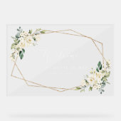 White Flowers, Cream Flowers, Boho, Bridal Welcome Acryl Bord (Voorkant)