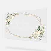 White Flowers, Cream Flowers, Boho, Bridal Welcome Acryl Bord (Hoek)