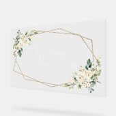White Flowers, Cream Flowers, Boho, Bridal Welcome Acryl Bord (Hoek)