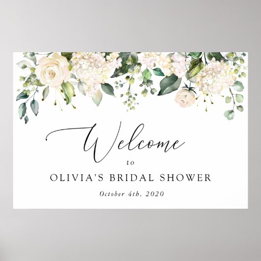 White Flowers, Cream Flowers, Boho, Bridal Welcome Poster (Voorkant)