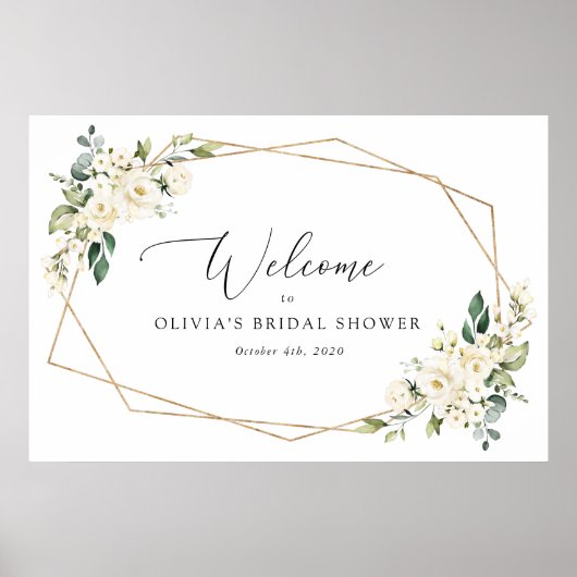 White Flowers, Cream Flowers, Boho, Bridal Welcome Poster (Voorkant)
