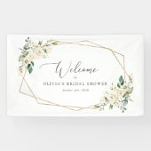 White Flowers, Cream Flowers, Boho, Bridal Welcome Spandoek (Horizontaal)