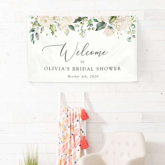 White Flowers, Cream Flowers, Boho, Bridal Welcome Spandoek (Insitu)