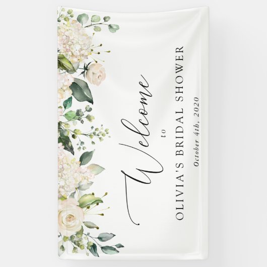 White Flowers, Cream Flowers, Boho, Bridal Welcome Spandoek (Verticaal)