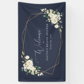White Flowers, Cream Flowers, Boho, Bridal Welcome Spandoek (Verticaal)