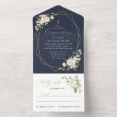 White Flowers, Cream Flowers, Boho, Confirmation All In One Uitnodiging (Binnen)