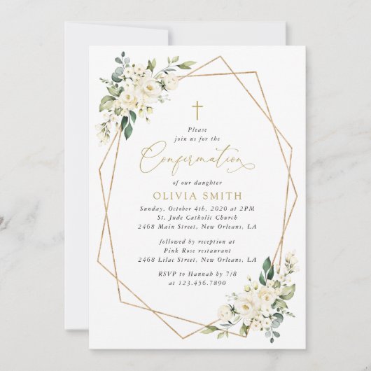 White Flowers, Cream Flowers, Boho, Confirmation Kaart (Voorkant)