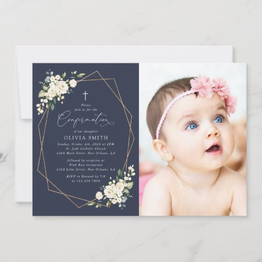 White Flowers, Cream Flowers, Boho, Confirmation Kaart (Voorkant)