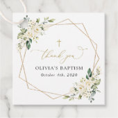 White Flowers, Cream Flowers, Boho, Floral Baptism Bedankjes Labels (Voorkant)