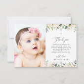 White Flowers, Cream Flowers, Boho, Floral Baptism Bedankkaart (Voorkant)
