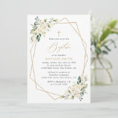 White Flowers, Cream Flowers, Boho, Floral Baptism Kaart (Staand voorkant)