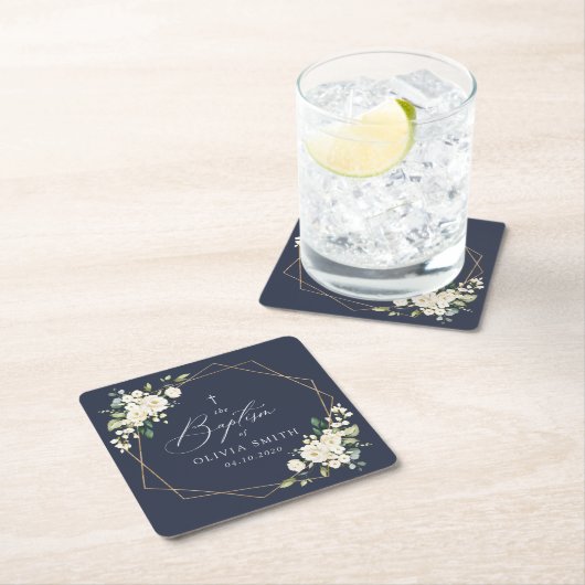 White Flowers, Cream Flowers, Boho, Floral Baptism Kartonnen Onderzetters (Insitu)