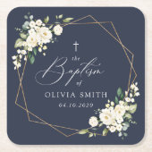 White Flowers, Cream Flowers, Boho, Floral Baptism Kartonnen Onderzetters (Voorkant)