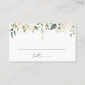 White Flowers, Cream Flowers, Boho, Floral Baptism Plaatskaartje (Voorkant)