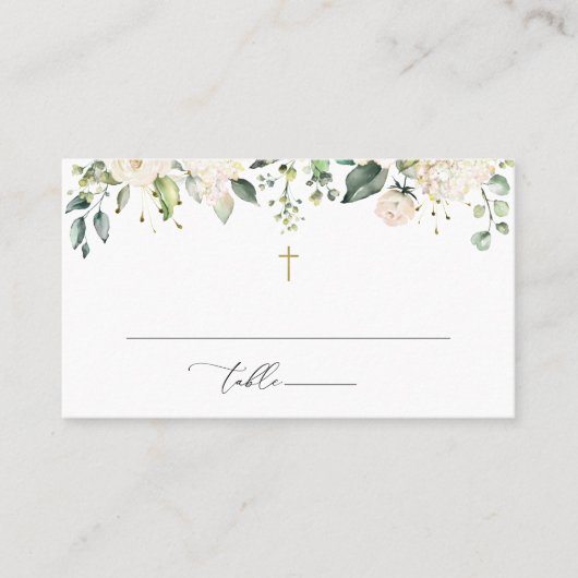 White Flowers, Cream Flowers, Boho, Floral Baptism Plaatskaartje (Voorkant)