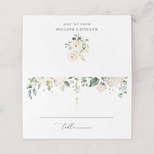 White Flowers, Cream Flowers, Boho, Floral Baptism Plaatskaartje (Buitenkant ongevouwen)