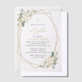 White Flowers, Cream Flowers, Boho, Floral Baptism Vellum Uitnodigingen (Offset)