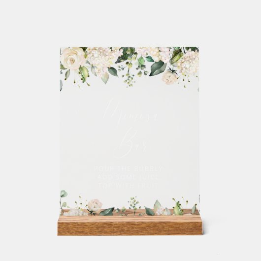 White Flowers, Cream Flowers, Boho, Mimosa Bar Acryl Bord (Voorkant)