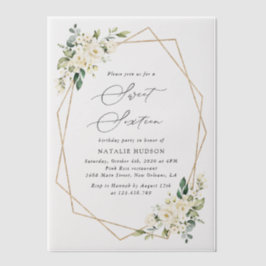 White Flowers, Cream Flowers, Boho, Sweet 16 Vellum Uitnodigingen