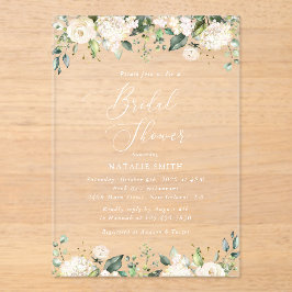 White Flowers, Cream Flowers, Boho, Vrijgezellenfe Acryl Uitnodigingen