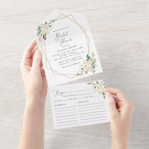 White Flowers, Cream Flowers, Boho, Vrijgezellenfe All In One Uitnodiging