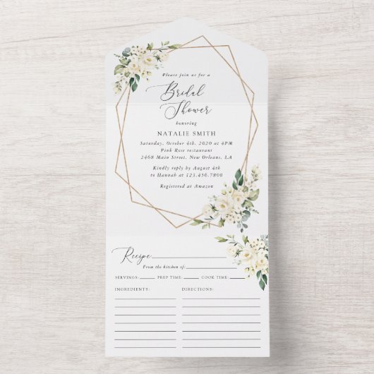 White Flowers, Cream Flowers, Boho, Vrijgezellenfe All In One Uitnodiging (Binnen)