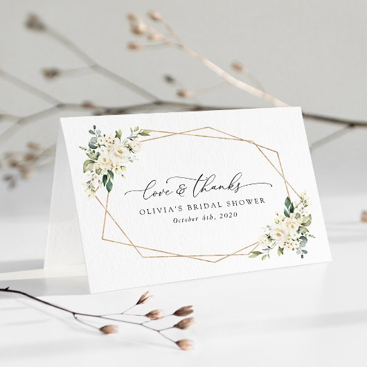 White Flowers, Cream Flowers, Boho, Vrijgezellenfe Bedankkaart