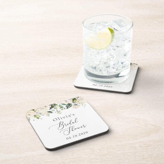 White Flowers, Cream Flowers, Boho, Vrijgezellenfe Bier Onderzetter (Rechterzijde)