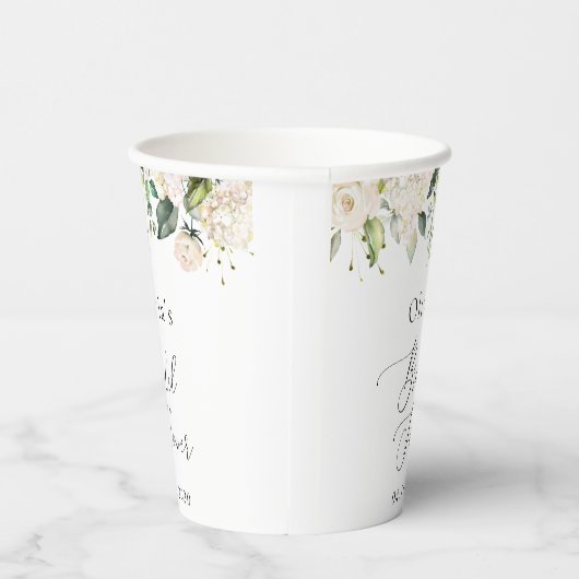 White Flowers, Cream Flowers, Boho, Vrijgezellenfe Papieren Bekers (Rechts)