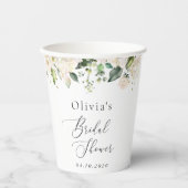 White Flowers, Cream Flowers, Boho, Vrijgezellenfe Papieren Bekers (Voorkant)