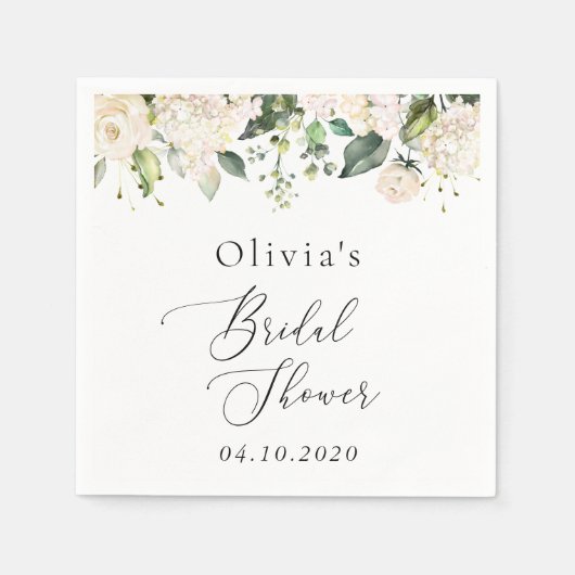 White Flowers, Cream Flowers, Boho, Vrijgezellenfe Servet (Voorkant)