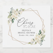 White Flowers, Cream Flowers, Boho, Vrijgezellenfe Sparkling Wijnetiket (Enkel label)