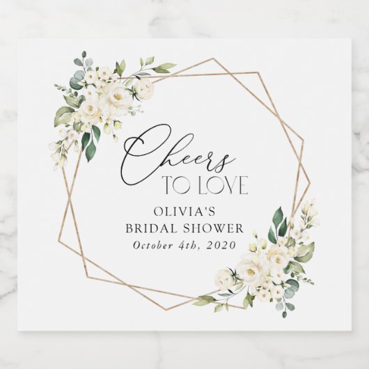 White Flowers, Cream Flowers, Boho, Vrijgezellenfe Sparkling Wijnetiket (Enkel label)