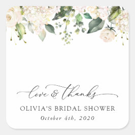 White Flowers, Cream Flowers, Boho, Vrijgezellenfe Vierkante Sticker