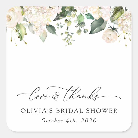 White Flowers, Cream Flowers, Boho, Vrijgezellenfe Vierkante Sticker (Voorkant)