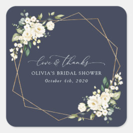 White Flowers, Cream Flowers, Boho, Vrijgezellenfe Vierkante Sticker