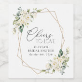 White Flowers, Cream Flowers, Boho, Vrijgezellenfe Wijn Etiket (Enkel label)