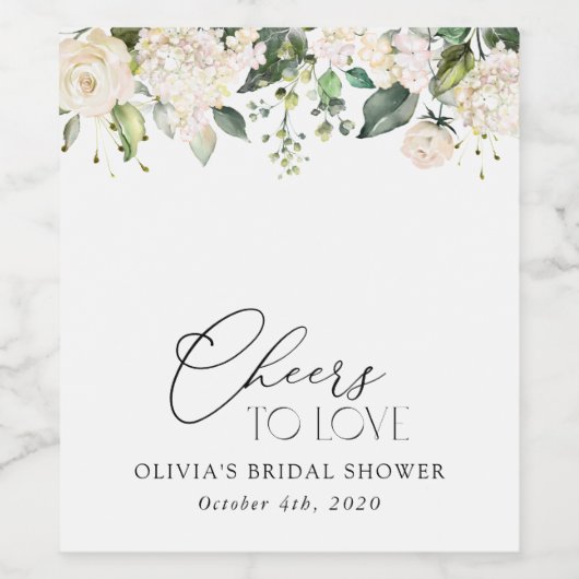 White Flowers, Cream Flowers, Boho, Vrijgezellenfe Wijn Etiket (Enkel label)