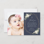 White Flowers, Cream Flowers, Greenery, Baptism Bedankkaart (Voorkant)