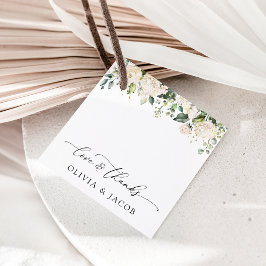 White Flowers, Cream Flowers, Greenery, Wedding Bedankjes Labels