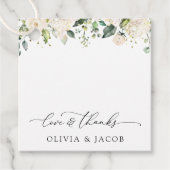 White Flowers, Cream Flowers, Greenery, Wedding Bedankjes Labels (Voorkant)