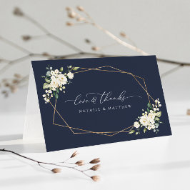 White Flowers, Cream Flowers, Greenery, Wedding Bedankkaart