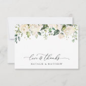 White Flowers, Cream Flowers, Greenery, Wedding Bedankkaart (Voorkant)