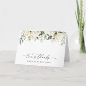 White Flowers, Cream Flowers, Greenery, Wedding Bedankkaart (Voorkant)