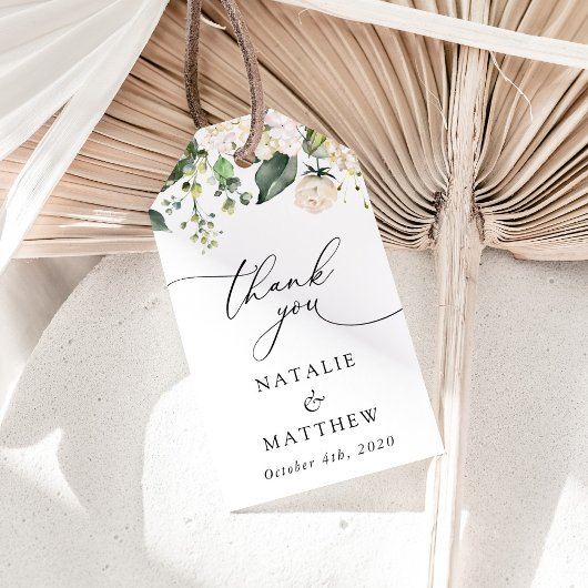 White Flowers, Cream Flowers, Greenery, Wedding Cadeaulabel