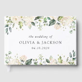 White Flowers, Cream Flowers, Greenery, Wedding Gastenboek (Voorkant)
