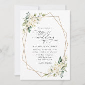 White Flowers, Cream Flowers, Greenery, Wedding Kaart (Voorkant)